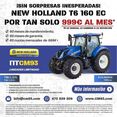 Nuevo New Holland T6 160 EC POR TAN SOLO 999€/mes